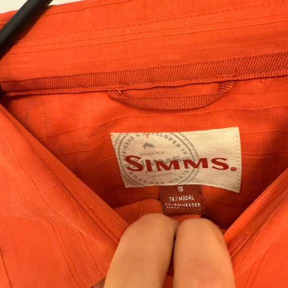Simms Men's Small Orange Modal Short Sleeve Pocket Fishing Button Up Shirt - Picture 3 of 4